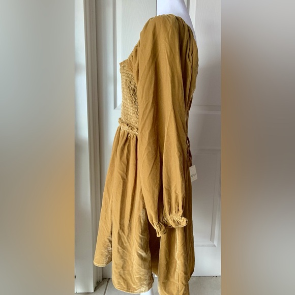 Free People Elegant Gold Yellow Lace-Up Dress NWT sz XL - Picture 8 of 14